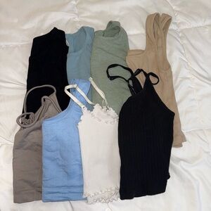 Cropped Women's Tank Tops - Black, Blue, Green, Beige, White